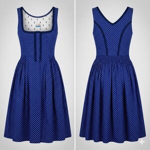 Vintage Austrian Couture Isola Womens Dress EU 40 US M Blue Trachte Floral Midi